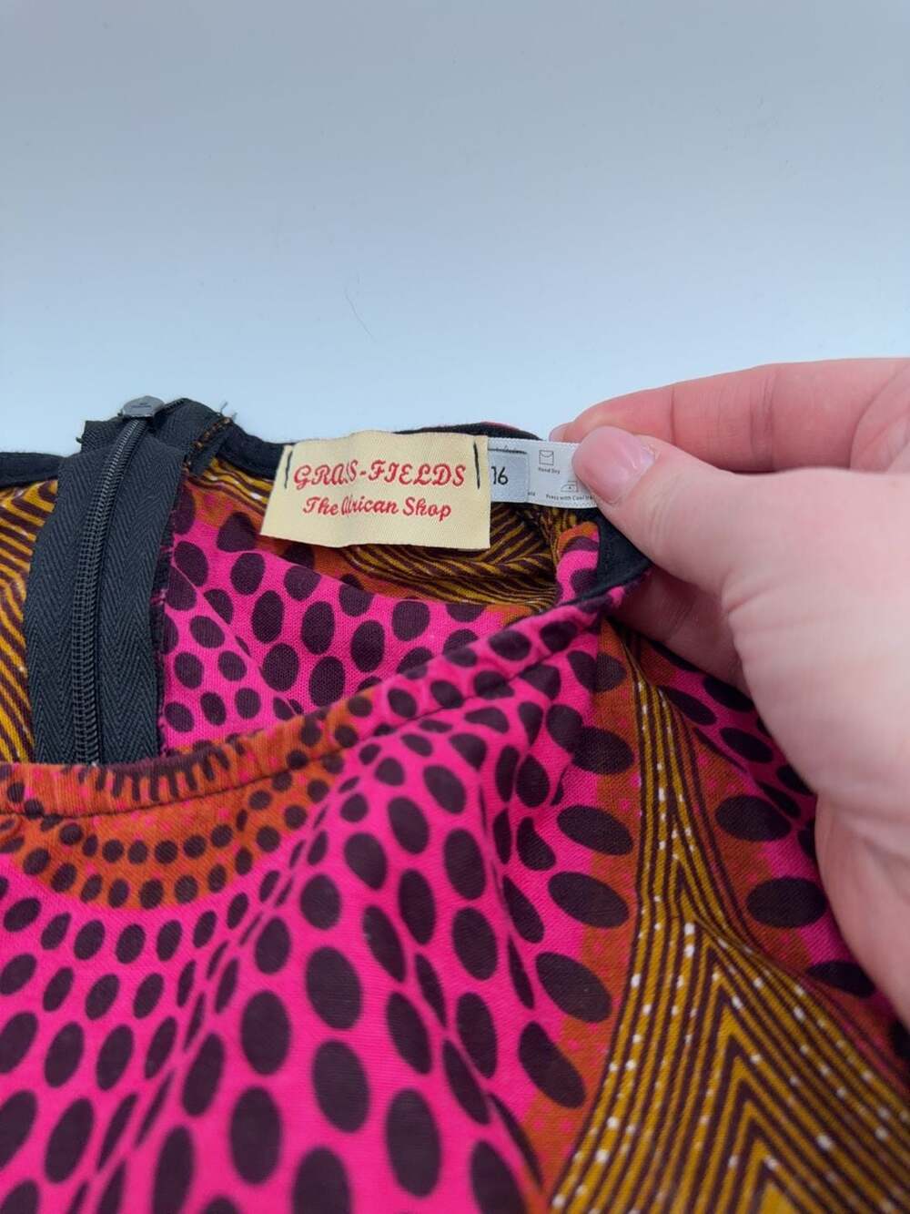 Gras-Fields African Print Tunic Top Pink Gold Geometric Long Sleeve Size 16 - Picture 3 of 4